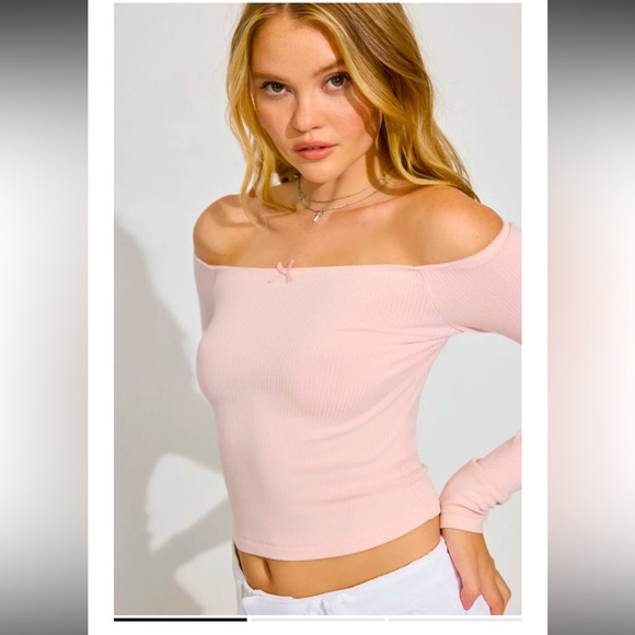 Garage Pink Fitted Crop Long Sleeve Top with bow - Picture 3 of 6